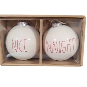 Nice & Naughty Rae Dunn Ceramic Christmas Ornaments Set Holiday Farmhouse